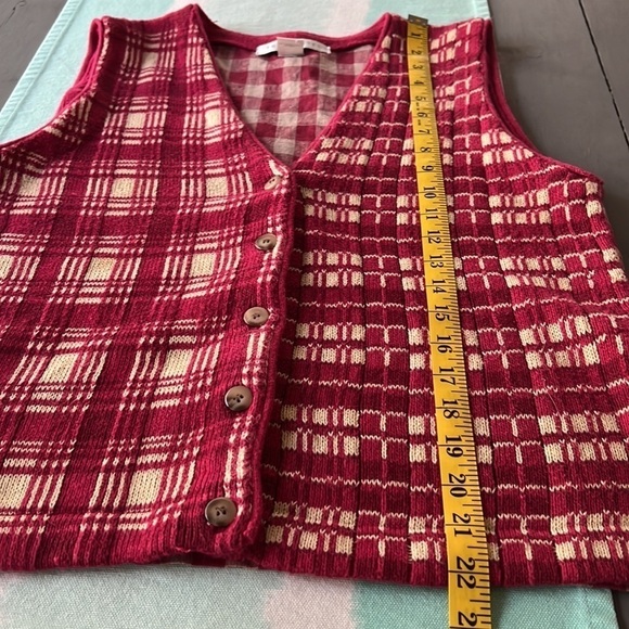 The Limited Plaid Check‎ Print Linen Cotton Blend Sleeveless Sweater Vest - Picture 5 of 6